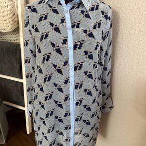 Jean Pierre Blue Geometric Blouse